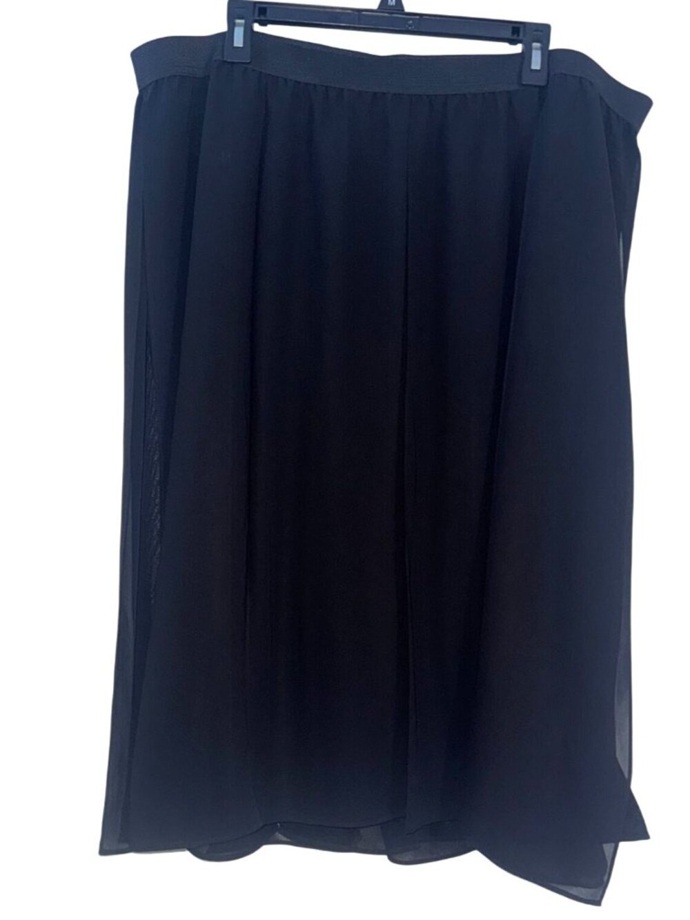 Catherines Black Plus Size 2X 22/24W Elastic Waist Chiffon Midi Skirt With Soft